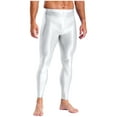 thumbnail image 2 of YiZYiF Men's Shiny Oil Leggings High Waist Stretchy Compression Pants Glossy Gym Fitness Underpants White L, 2 of 7