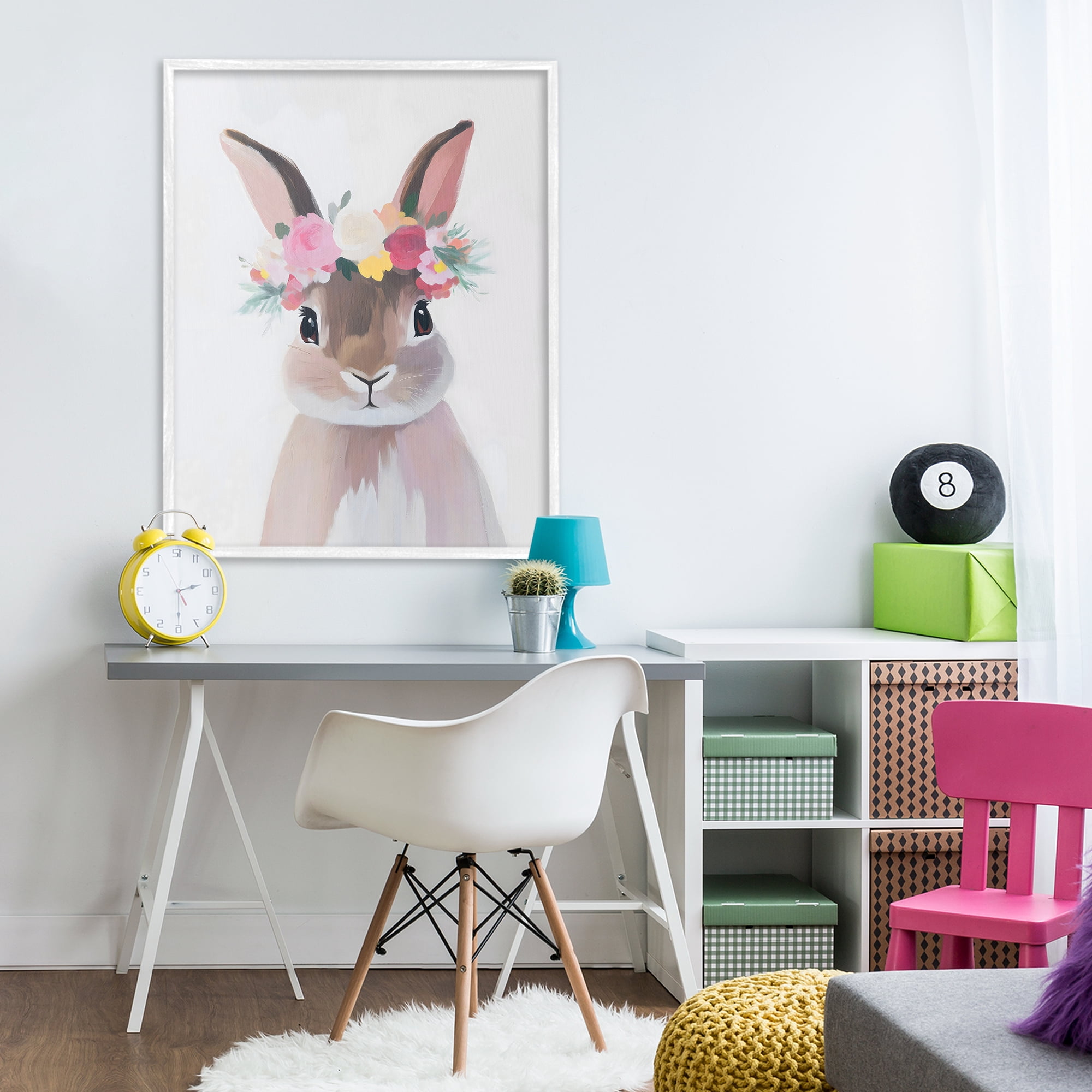 Stupell Industries Flower Crown Rabbit White Framed Giclee Art, design by The Prints Vibe