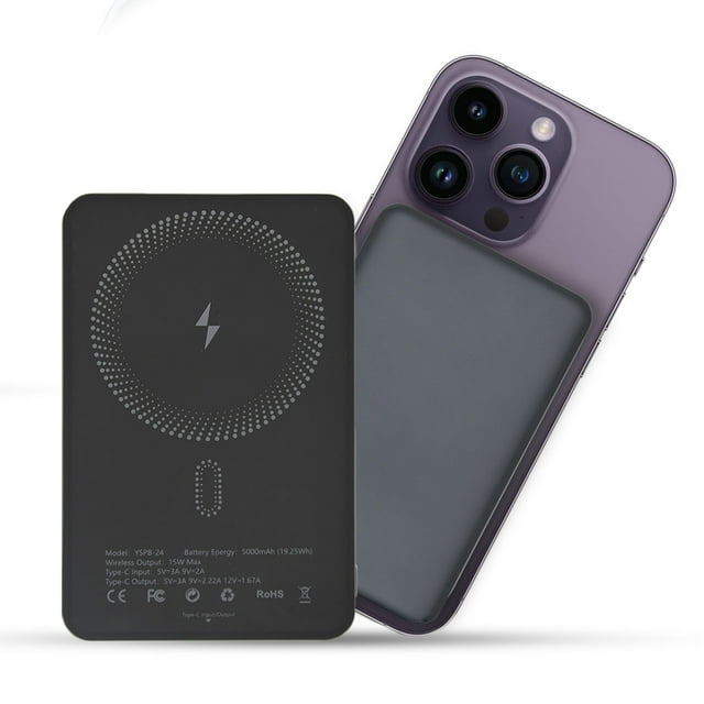 Power Bank Pila Batería Portatil Kimhi 5000mah Carga Inalambrica Magnetica 15w Carga Rapida Puerto Usb-c Pd20w Ultra Delgado Cargador Para Celular Banco De Energia Con Indicador Led Color Negro