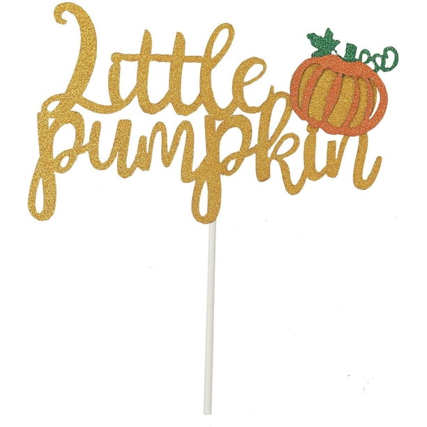 Sweet Little Pumpkin Cake Topper - Gold Glitter Fall Baby Shower Decor, Pumpkin Theme Party Supplies