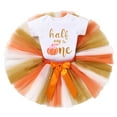thumbnail image 3 of IBTOM CASTLE Toddler Baby Girls Pumpkin 1st Birthday Outfit Halloween Princess Romper + Tutu Skirt + Headband Clothes Set for Cake Smash Photo Shoot 0-6 Months Pumpkin Half Way to One, 3 of 8