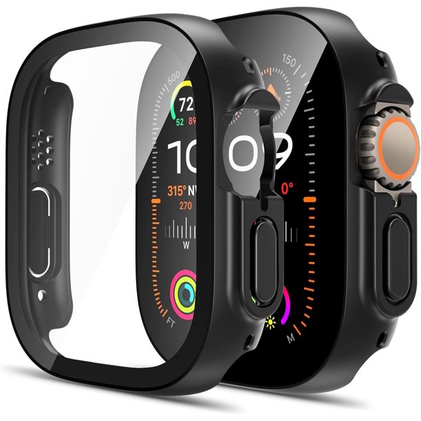 TAURI Paquete de 2 Estuches Rígidos Compatibles con Apple Watch Series 3/2/1 42mm Protector de Pantalla de Vidrio Templado 9H Incorporado Parachoques Delgado Cubierta Protectora Completa Sensible al T