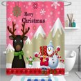 thumbnail image 1 of Festive Pink Snowman Shower Curtain with Reindeer & Merry Christmas Design, 1 of 5