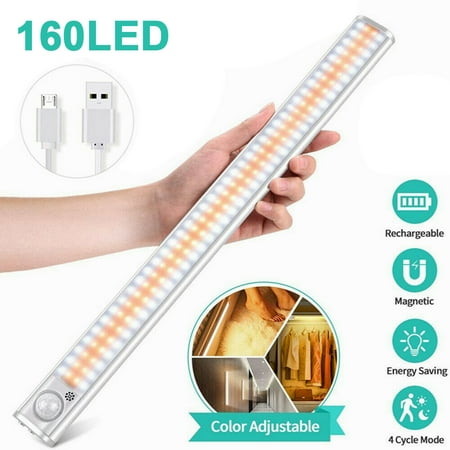 

USB Rechargeable Under Cupboard Lights 160 LED Under Closet Lights Adjustable Brightness for Kitchen Cabinet Wardrobe Cupboard 39cm