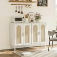 thumbnail image 1 of TROPOW Sideboard Buffet Cabinet, 4 Rattan Doors Accent Storage Cabinet, Console Table Coffee Bar with Power Outlet, Adjustable Shelves for Dining Room, Kitchen, Hallway, Living Room - White, 1 of 8
