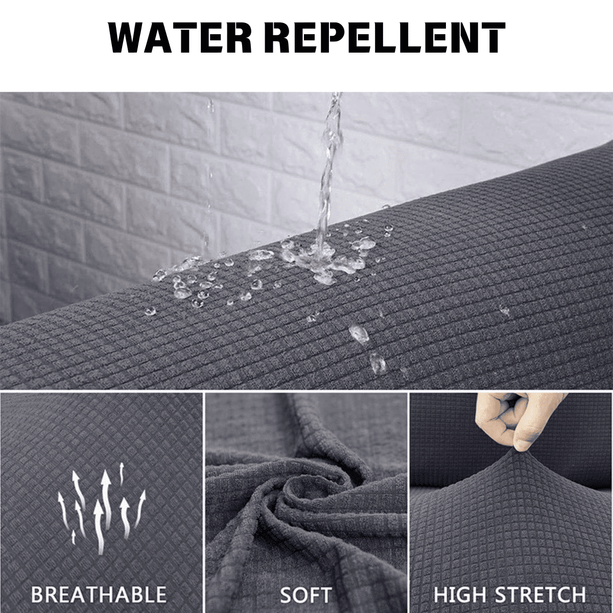 DUANJY Premium Water Repellent Sofa Cover, Stretch Sofa Couch Slipcover Furniture Protector, Small Checks Super Soft Fabric Couch Cover Gray