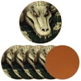 thumbnail image 2 of Crocodile Set of 6 Round Microfiber Leather Coasters, 11x11 cm/4.3x4.3 inch Drink Coasters for Table Home Decor, 2 of 6