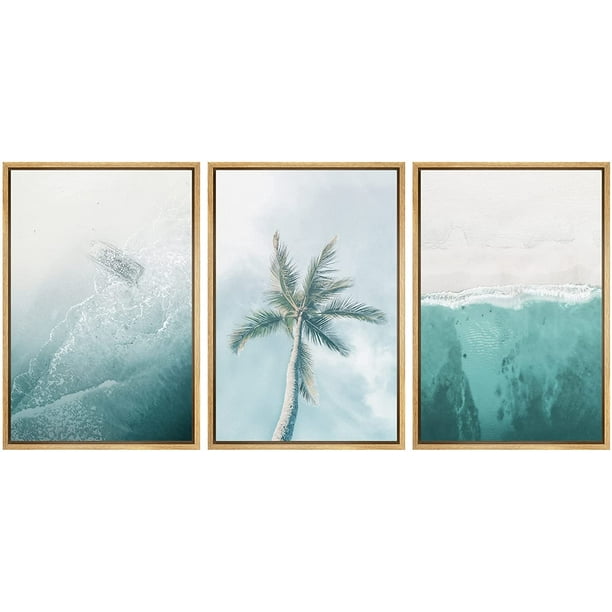 wall26 Framed Wall Art Print Set Palm Tree and Aerial View of 