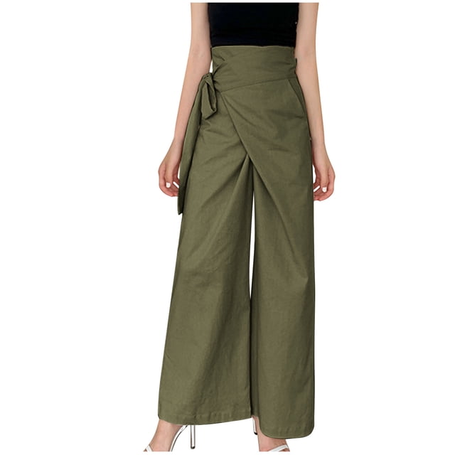 VEKDONE Pantalon Long en Coton et Lin pour Femmes Vert Armée G