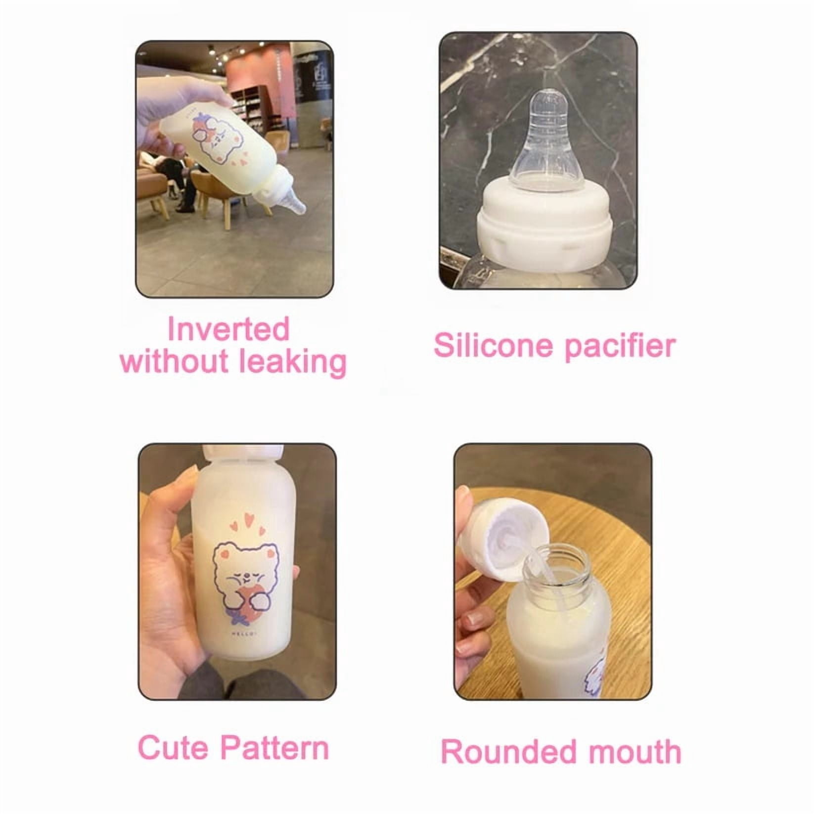 CutiePlusU Adult Glass Feeding Bottle Cute Printed Large Size Baby Bottles 13.5Oz/400ML Diamond Unicorn