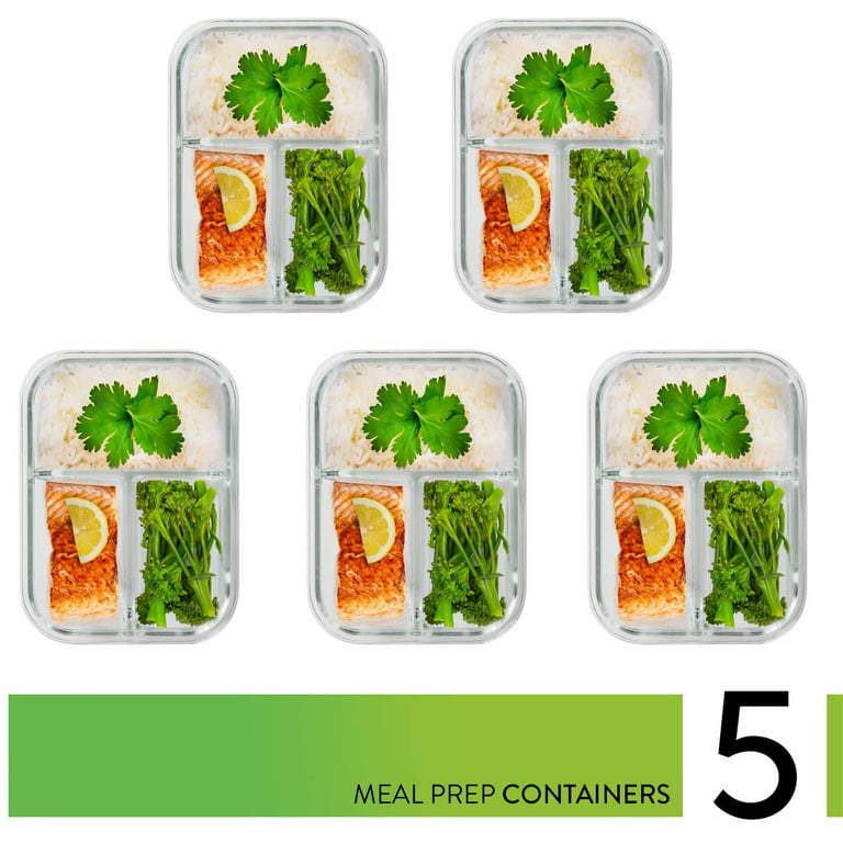 Prep Naturals - Glass Food Storage Containers - Meal Prep Container - 5  Packs, 2 Compartments, 36 Oz