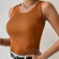 thumbnail image 4 of Wycnly Tank Tops for Women Soft Knitted Ribbed Going out Vest Cropped Tops Summer Plain Round Neck Sleeveless Shirts Fashion Blouses Brown m, 4 of 7