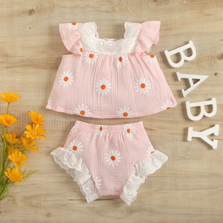 

kpoplk Toddler Girl Summer Outfits 3Pcs/Set Baby Girls Isn t She Lovely Romper Bodysuit Tops Floral Long Pants Headband Outfits Set(Pink)