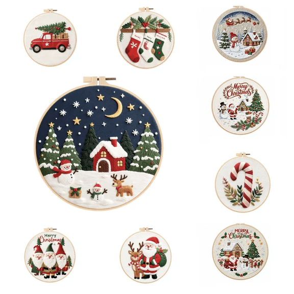 Christmas Embroidery Kit,Cross Stitch Kits,DIY Embroidery Starter Kit for Adults & Beginners,DIY Needlepoint Kit with Embroidery Hoop Thread Needle for Craft Lover Birthday Gifts 8 in