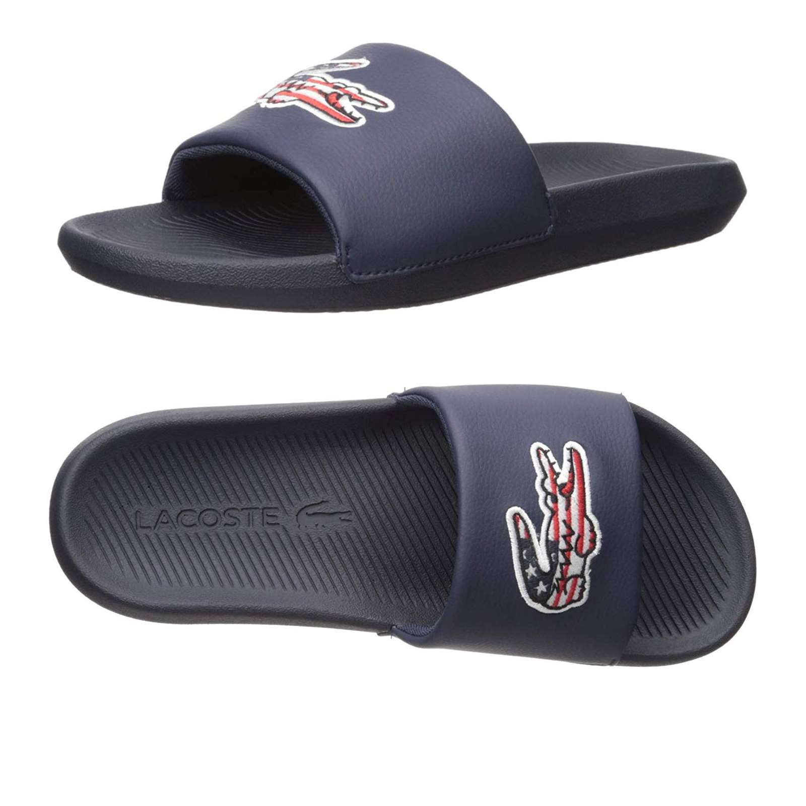 lacoste croco slide sandal