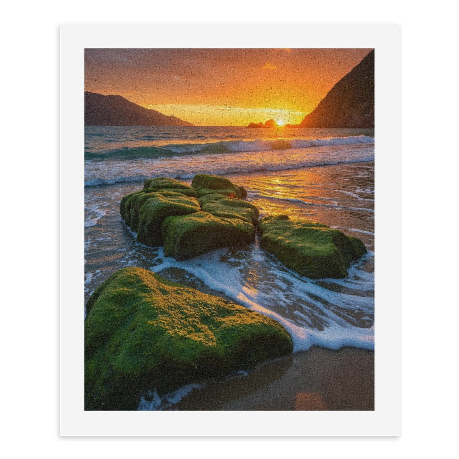Paint by Numbers Kit for Adults, Sunset Ocean Mossy Rocks Serenity Paint by Numbers, Easy Paint by Numbers Kit for Adults Beginner, DIY Adult Paint by Number Kits on Canvas, Home Decor