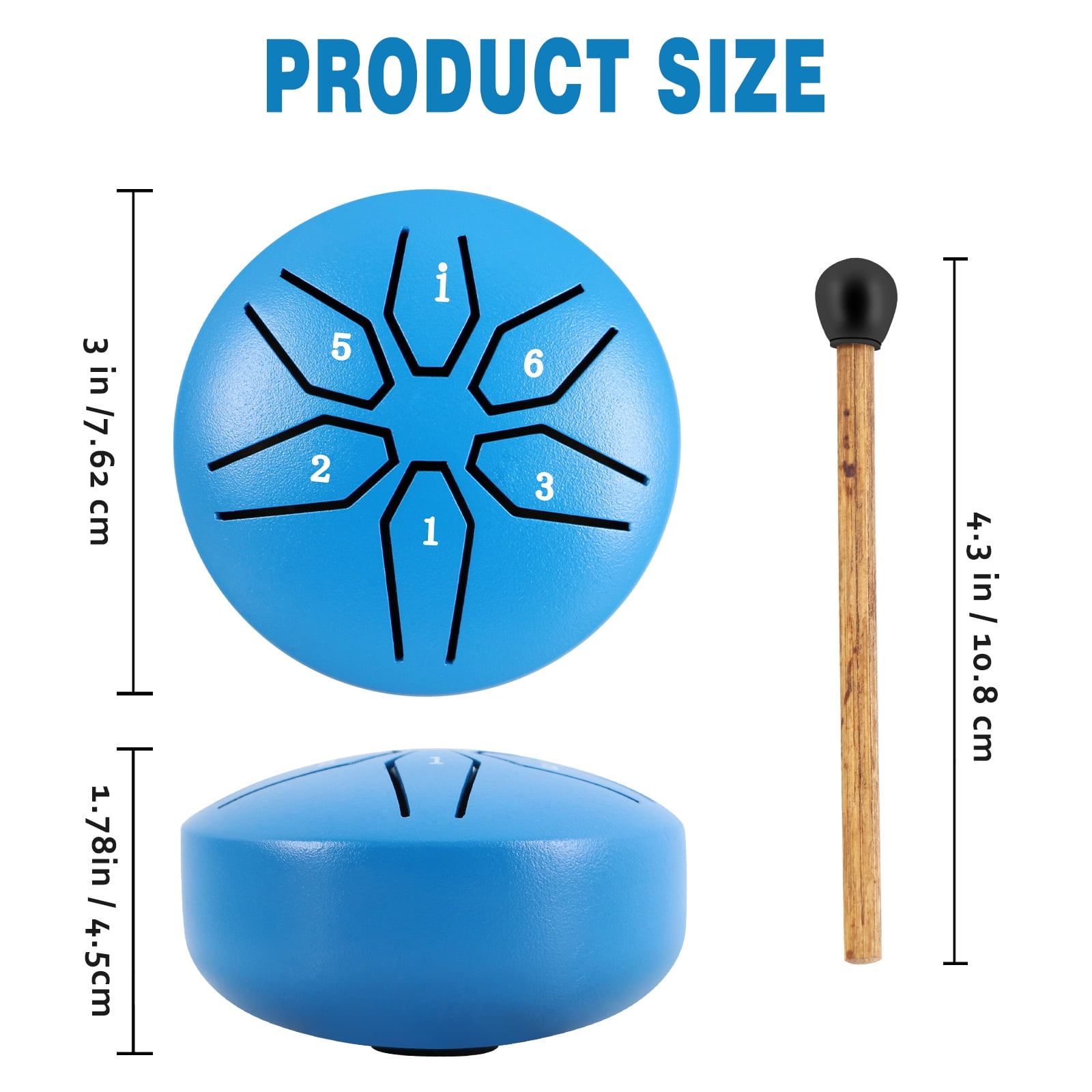 EASTROCK Mini Steel Tongue Drum 3 Inch 6-Note Rain Drum Percussion Instrument in C Key with Mallets for Party/Outdoor (Blue)