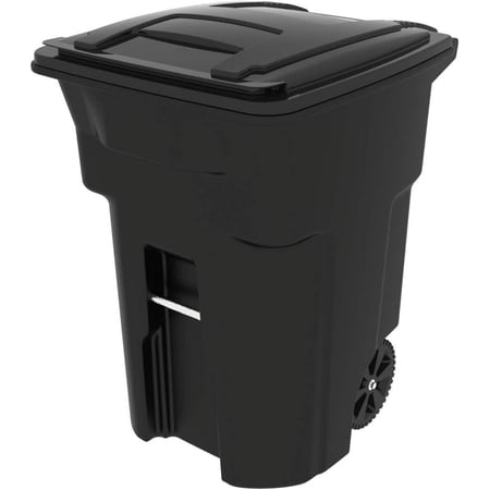 Residential Heavy Duty Two Wheeled Trash Can With Attached Lid, 96 Gallon, Black
