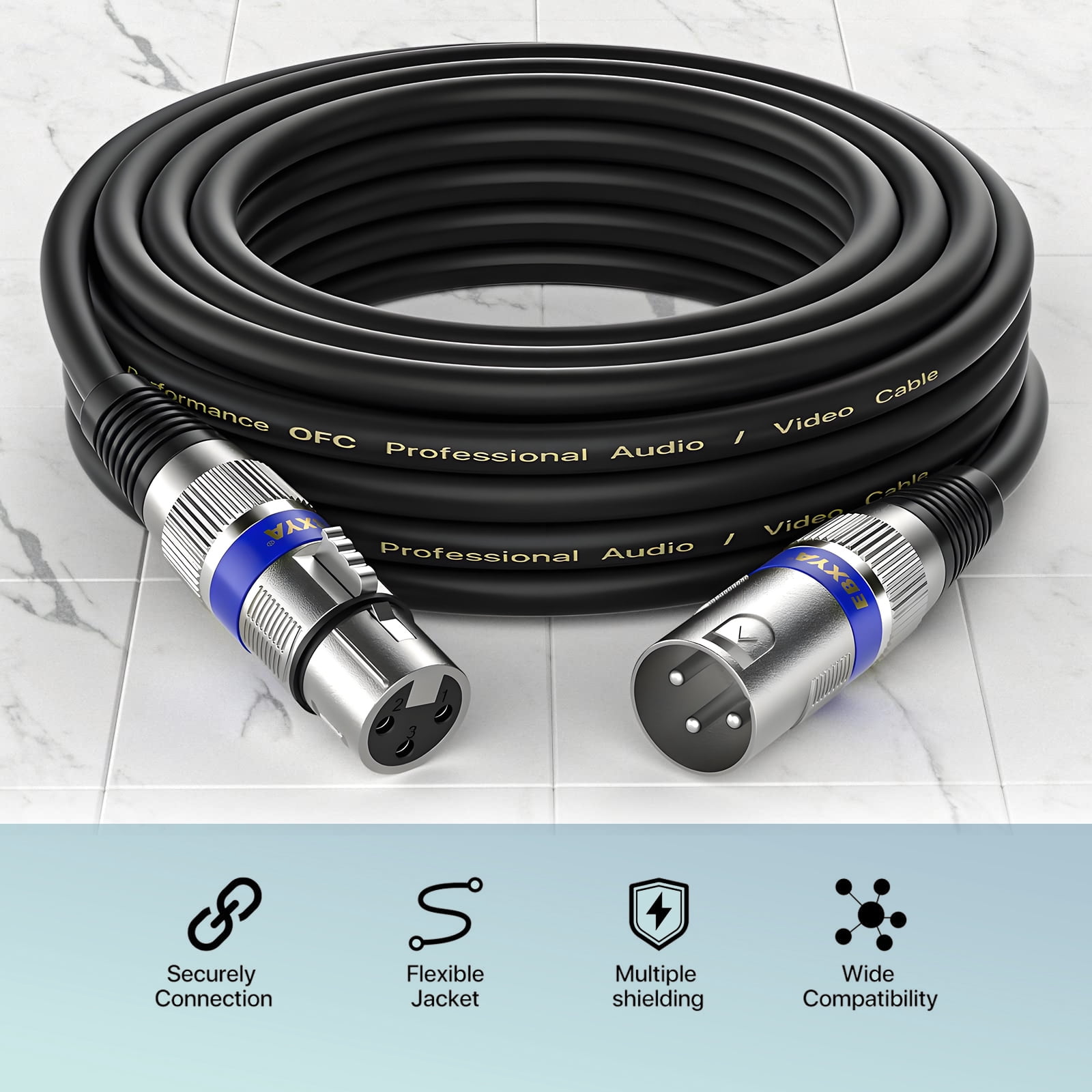 ​XLR Microphone Cables 6-Pack with Color Coded Connectors, EBXYA Balanced XLR to XLR Cable 0.6M, High Performance OFC for Easy Setup, Studio, Live Sound, Church & PA Systems​