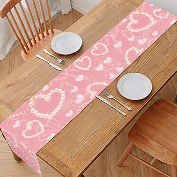 Pink Love Table Runner Thick Table Covers Farmhouse Table Runner for Home Family Banquet Party Decor,Kitchen Table Decor Valentine''s Day
