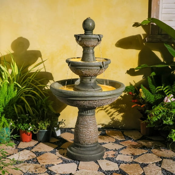 47.8" High 3-Tier Large Italian Style Outdoor Garden Water Fountain, Faux Stone Cascading Floor Standing Waterfall Feature for Patio, Yard, Porch, Backyard Decoration