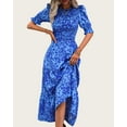 thumbnail image 6 of FreshPretty Women Casual Summer Dresses Spring Crew Neck Ruffle Short Sleeve Floral Print Smocked Boho Flowy Maxi Dress, 6 of 7