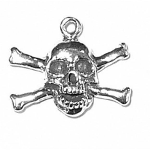 Sterling Silver 16" .8mm Box Chain Skull And Cross Bones Pendant Necklace