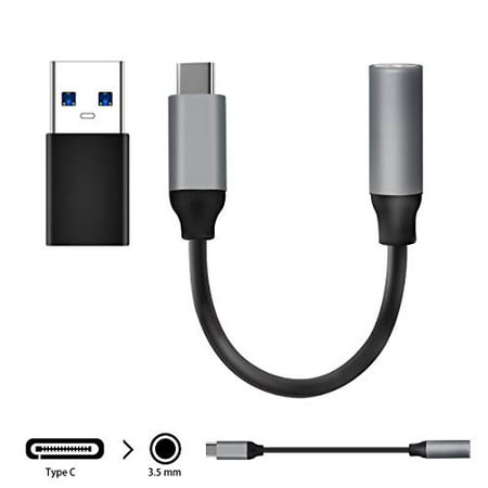 USB Type C to 3.5mm Headphone Adapter - TINICR USB-C to 3.5mm Audio Jack Dongle Aux Cable [ DAC Chip Built-in], USB A 3.0