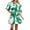 Green, variant on Women's Blue and White Leaf Print Shirt Dress with Puff Sleeves, Belted Waist, Button Down, Casual Summer Mini Dress