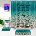 thumbnail image 4 of 4pcs Blue Sea Water Blessing Words Waterproof Insulation Home Decor Bathroom Shower Curtain with 12 Hooks Bathroom Non-slip Mat U-shaped Floor Mat and Round Toilet Seat Mat Bathroom Set All-scenario, 4 of 9