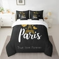 thumbnail image 2 of Manfei Romantic Paris Bedding Comforter Set 7-Piece, Gold Love Hearts Full Bedding Set, Eiffel Tower Print Fitted Sheet Flat Sheet, Luxury Bedroom Decor, 2 of 8
