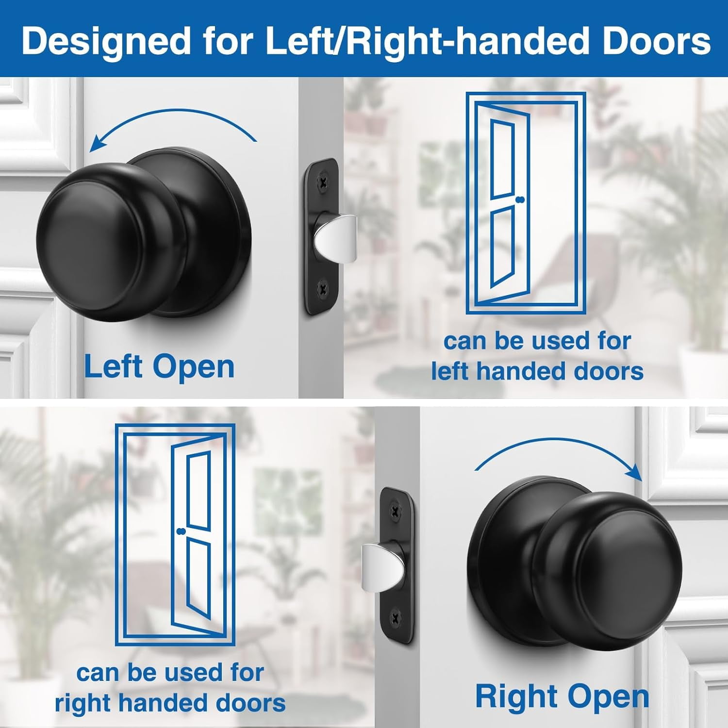 Black Door Knob, 5 Pack Round Keyless Doorknobs Interior/Exterior Lockset, Passage Locking Door Knobs for Bedroom/Bathroom, Black Modern Design Door Hardware