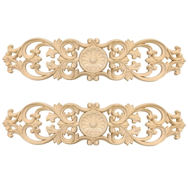 CalcomaníAs Talladas en Madera de 40Cm X 10Cm, Flor de Esquina Tallada, DecoracióN del Hogar, Armario, Puerta, Cama, , Aplique de Madera