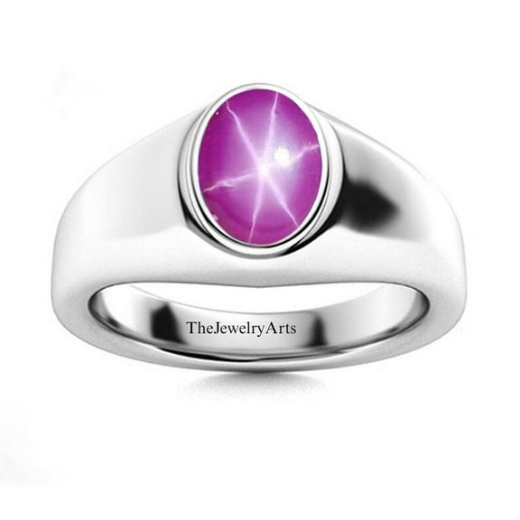 925 Sterling Silver Handmade Six Ray Star Ring Natural Ruby Oval Shape Wedding Ring Gift for Women