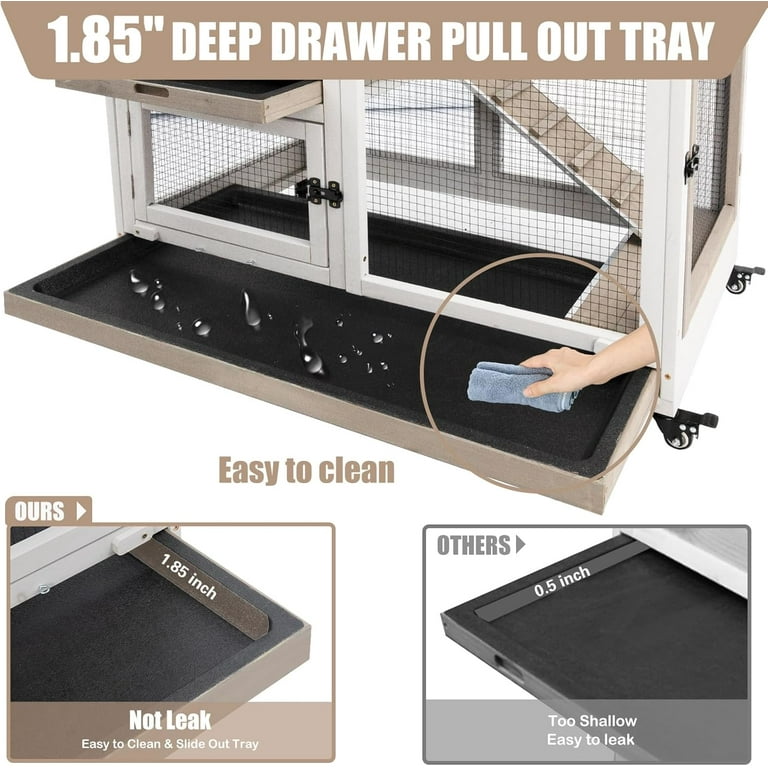 PETSCOSSET Large 40 L Rabbit Hutch with Wheels Indoor Outdoor Cage with Trays Gray Walmart