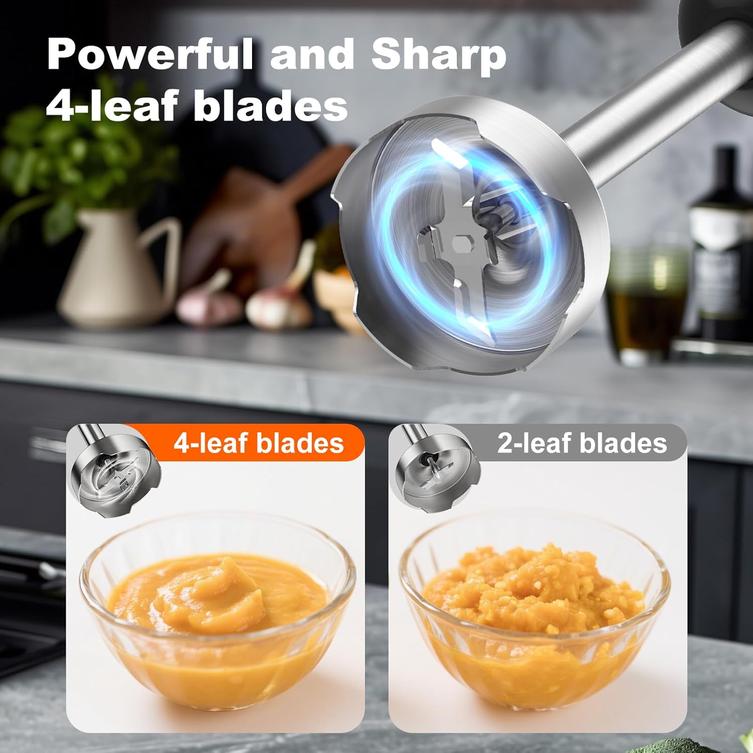 Immersion Blender Handheld with 20 Speed &  Mode, 500W Copper Motor Stainless Steel Blades for Soups Smoothies