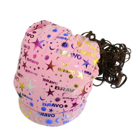 Unique Bargains Girl Costume Party Star Moon Pattern Curly Hair Wig Hat Cap