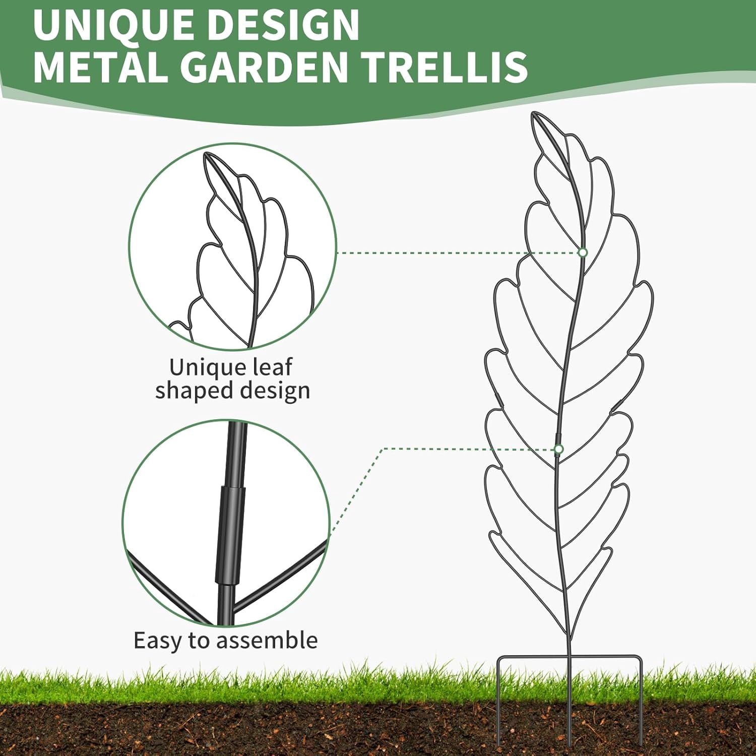 ABORON 3 Pack Leaf Metal Garden Trellis for Climbing Plants Outdoor, Metal Plant Trellis for Flowers Tomato Cucumber Rose Vegetable Support Garden Decoration