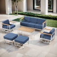 thumbnail image 3 of Opohoro 6-Pieces Outdoor Conversation Set with Patio Sofa, Swivel Rocking Chairs and Ottomans, Blue, 3 of 14