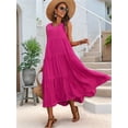 thumbnail image 4 of Womens Summer Dresses Sleeveless Maxi Dress V-Neck Casual Flowy Tiered Sundresses Rose Red L, 4 of 5