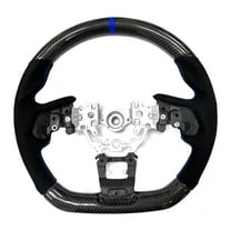 Ikon Motorsports Steering Wheel Compatible With 2022-2025 Subaru WRX Black Carbon Fiber & Alcantara Steering Wheel Brushed Kit With Blue Stitching & Indicator