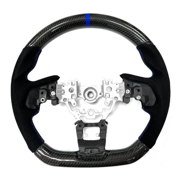 Ikon Motorsports Steering Wheel Compatible With 2022-2025 Subaru WRX Black Carbon Fiber & Alcantara Steering Wheel Brushed Kit With Blue Stitching & Indicator