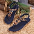 thumbnail image 4 of Flip Flops for Women Bohemian Beaded Beach Sandals Lightweight Comfy Footbed Slip on Elastic Ankle Strap Summer Outdoor Flat Walking Shoes Blue Size 8.5, 4 of 6