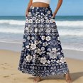 thumbnail image 2 of LWavelet Women Floral Print Tiered Maxi Skirt Elastic Waist With Pockets Boho Summer Long Skirt Navy XL, 2 of 6