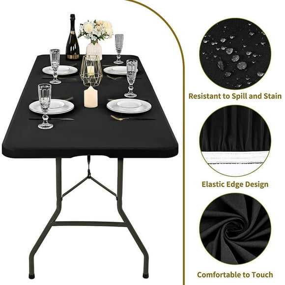 Spandex Picnic Tablecloth,Elastic Tablecover,3.9x2.5ft Rectangular,Stretchable,Washable,Outdoor Patio,Waterproof,Easy Care,Family Gatherings,for Kids Room,PENDANE,Black