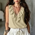 thumbnail image 2 of Admvng Women's Tank Top Cotton Deep V Neck uffle Trim Sleeveless Crinkle Textured Lightweight Casual Summer Camisole Blouse, 2 of 5