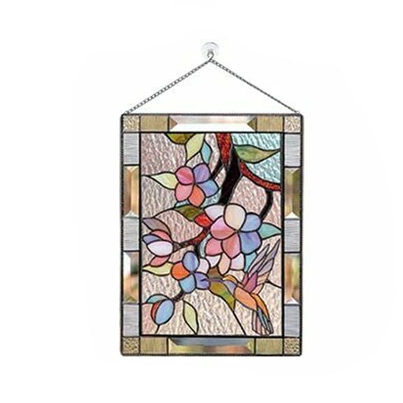 1 Pc Window Home Pattern Decor Panel Hangings Glass Suncatcher Rectangle Stained Glass Style with Chain, Acrylic Style B, One Size