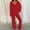Red, variant on Jacenvly Long Sleeve Pajamas for Women,Misses Two Piece Outfits Solid Color Tops with High Waist Pants Baggy Warm Pajama Sets