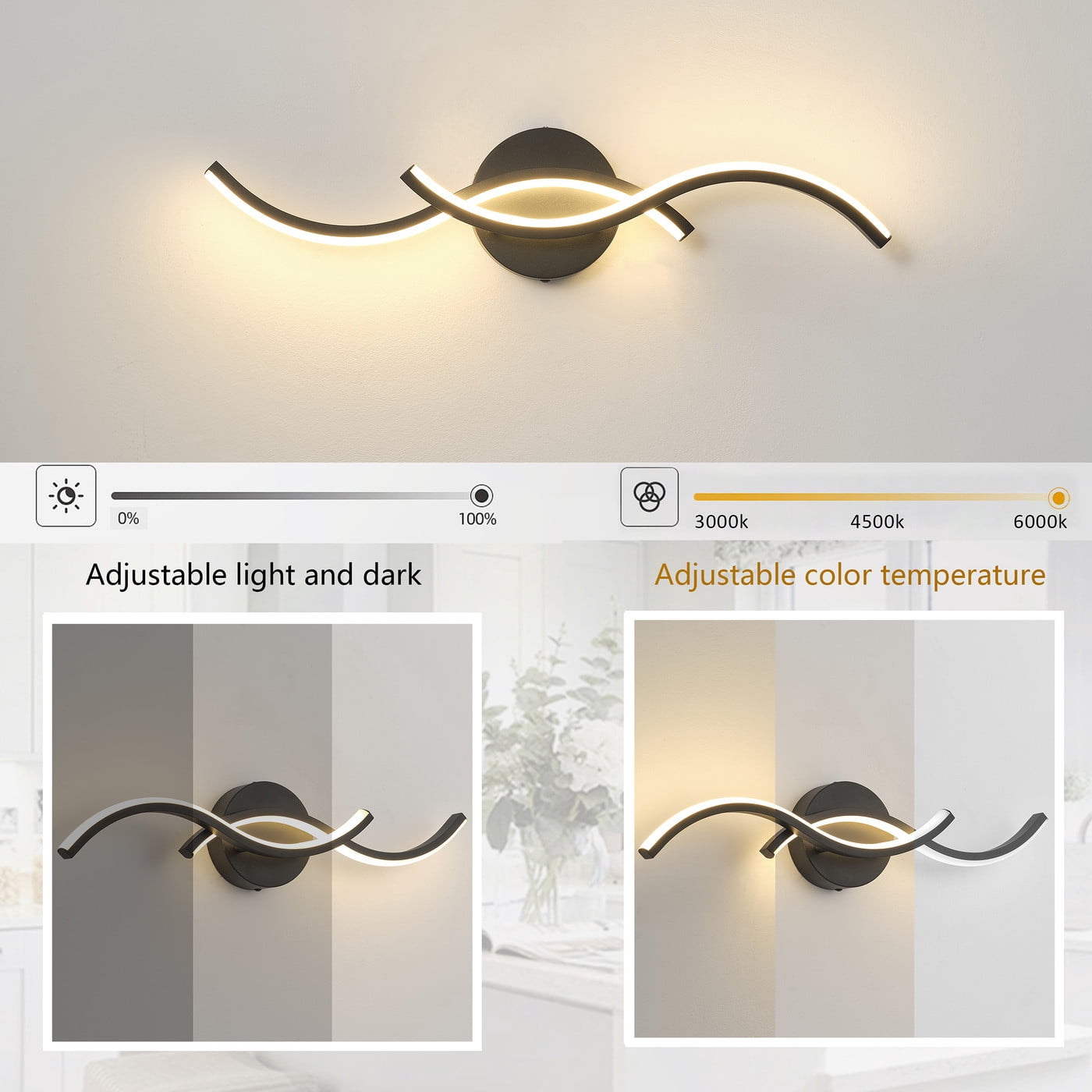 Modern LED Vanity Light Fixture Classic Bathroom Linear Wall Sconce Over the Mirror Black Geometric Vanity Lighting