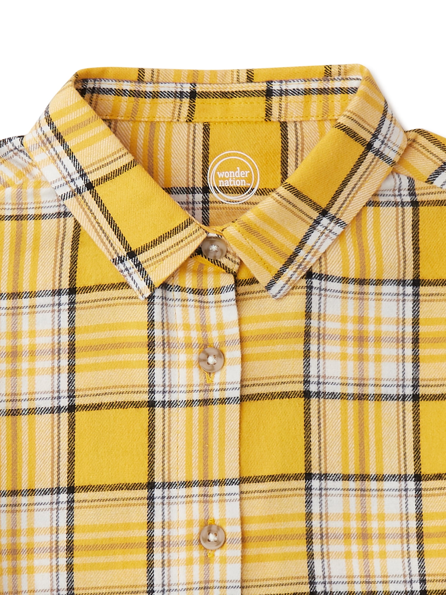 Wonder Nation Girls Long Sleeve Cropped Flannel Shirt, Sizes 4-18 & Plus